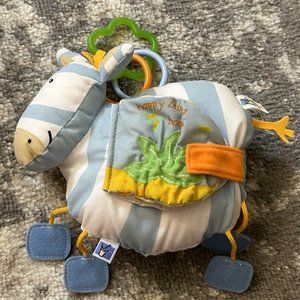 Manhattan Toy Co Plush Light Blue and White Happy Zebra Book and Attachment Ring